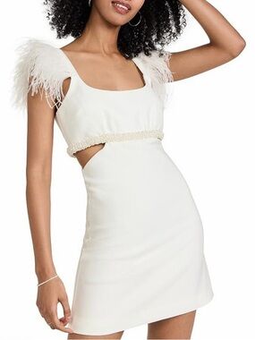 Likely Taliah Feather Pearl Beaded Cut Out Mini Dress